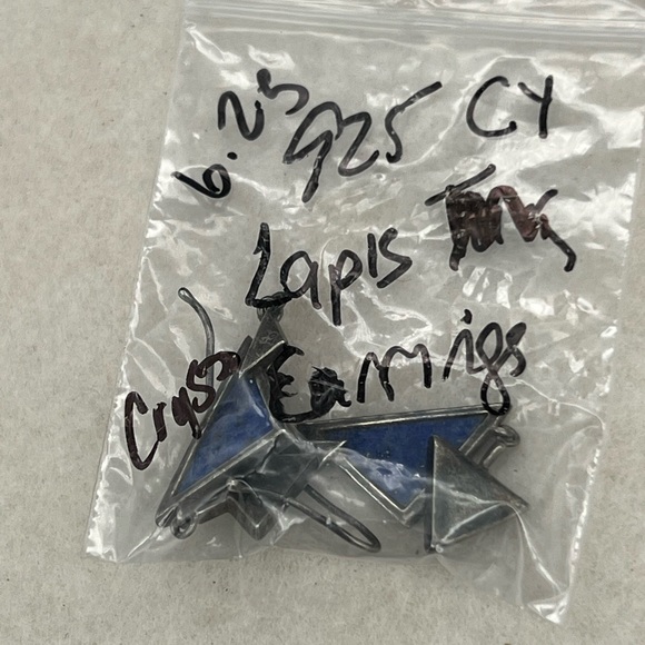 Vintage Native American LAPIS & Silver Dangle Earrings, Signed CY, 6.2g - Picture 4 of 7